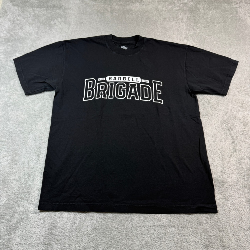 Barbell Brigade Crewneck T-Shirt Men Large Black Spellout Cotton Gym Workout